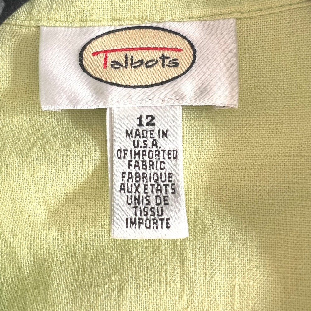Vintage Talbots Green Linen Shirt Dress Sleeveless Classic Knee length Womens 12 - Picture 6 of 10